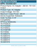 HPI N43500-001 AC Adapter - 200 W - 19 V DC Output - Black