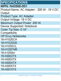 HPI N43500-001 AC Adapter - 200 W - 19 V DC Output - Black