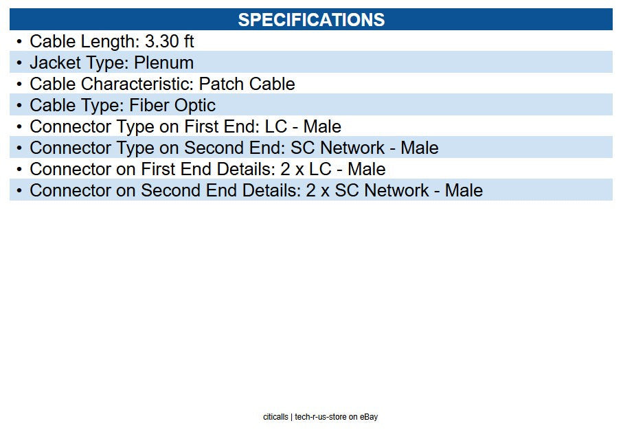 Eaton N516-01M Duplex Multimode 50/125 Fiber Patch Cable (LC/SC), 1M (3 ft.)
