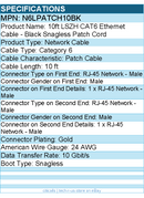 StarTech N6LPATCH10BK 3m(10ft) CAT6 Ethernet Cable - Black
