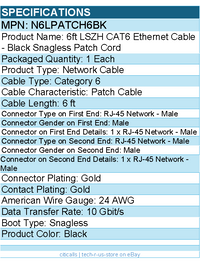 StarTech N6LPATCH6BK 6ft (1.8m) CAT6 Ethernet Cable - Patch Cable - Black