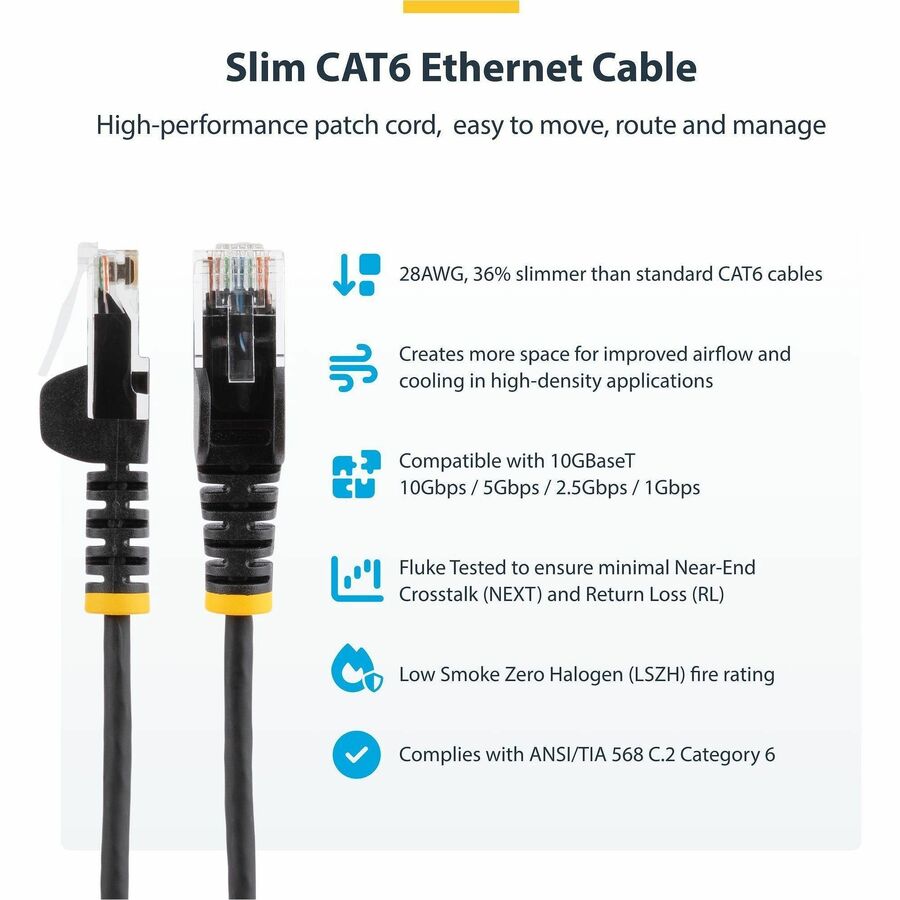 StarTech N6PAT3BKS 3ft CAT6 Cable - Slim CAT6 Patch Cord - Black