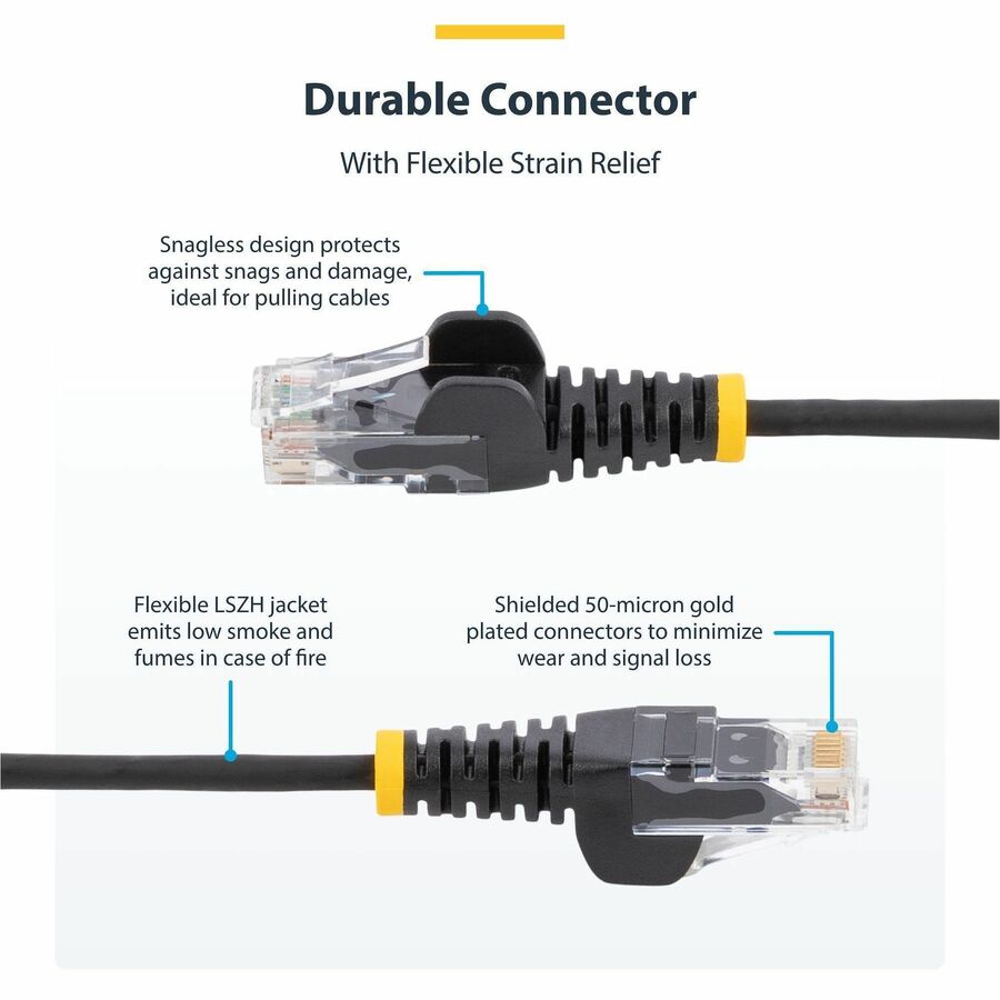 StarTech N6PAT3BKS 3ft CAT6 Cable - Slim CAT6 Patch Cord - Black