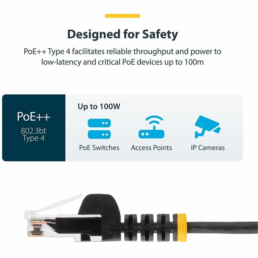StarTech N6PAT3BKS 3ft CAT6 Cable - Slim CAT6 Patch Cord - Black