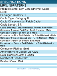 StarTech N6PAT3PKS 3ft Pink Slim CAT6 Ethernet Cable, Slim Snagless RJ45