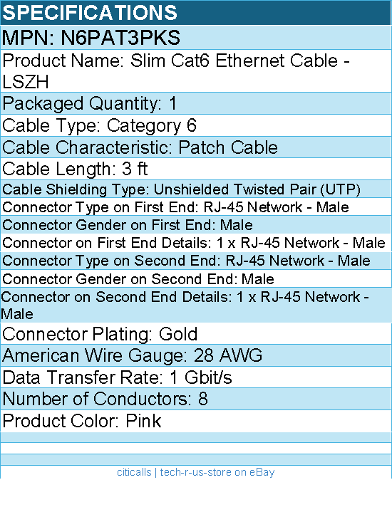 StarTech N6PAT3PKS 3ft Pink Slim CAT6 Ethernet Cable, Slim Snagless RJ45