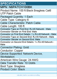 StarTech N6PATCH100BK 100ft CAT6 Ethernet Cable - Black Snagless