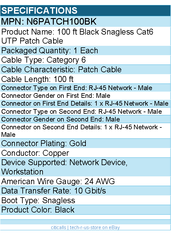 StarTech N6PATCH100BK 100ft CAT6 Ethernet Cable - Black Snagless