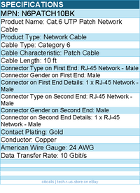 StarTech N6PATCH10BK 10ft CAT6 Ethernet Cable - Black Snagless Gigabit