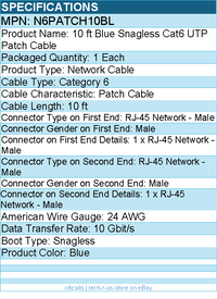 StarTech N6PATCH10BL 10ft CAT6 Ethernet Cable - Blue Snagless Gigabit