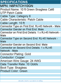 StarTech N6PATCH10GN 10ft CAT6 Ethernet Cable - Green Snagless Gigabit
