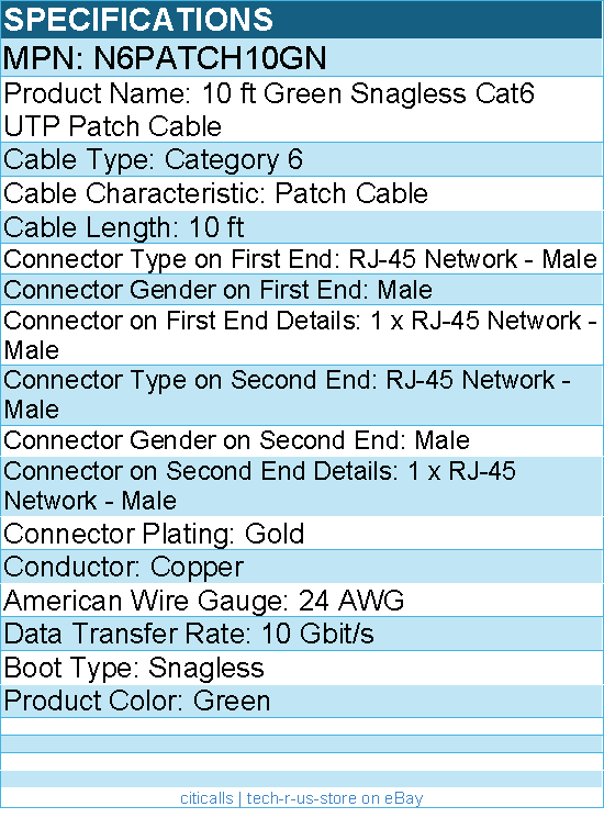 StarTech N6PATCH10GN 10ft CAT6 Ethernet Cable - Green Snagless Gigabit