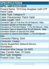StarTech N6PATCH10GR 10ft CAT6 Ethernet Cable - Gray Snagless Gigabit