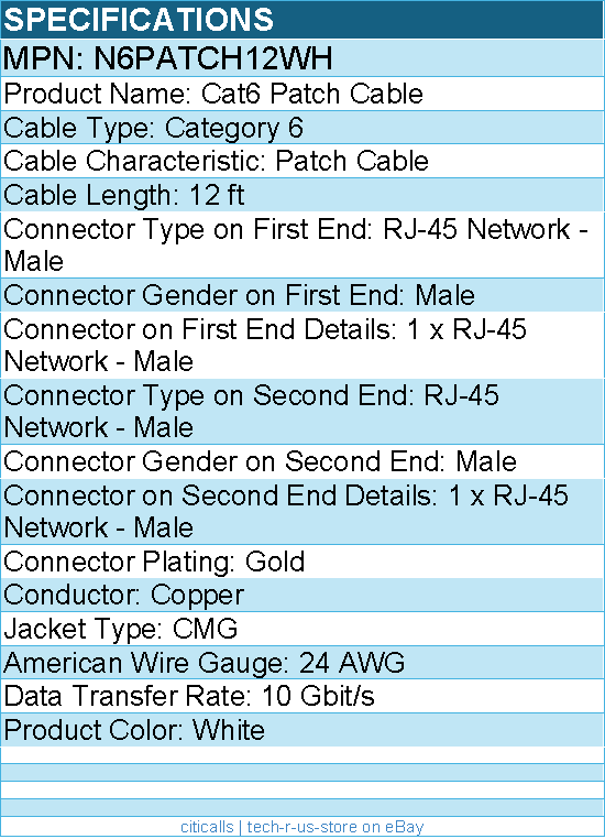 StarTech N6PATCH12WH 12ft CAT6 Ethernet Cable - White Snagless Gigabit