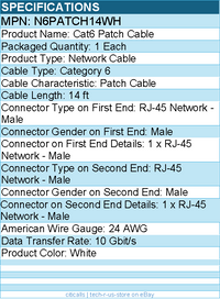 StarTech N6PATCH14WH 14ft CAT6 Ethernet Cable - White Snagless Gigabit