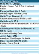 StarTech N6PATCH15BK 15ft CAT6 Ethernet Cable - Black Snagless Gigabit