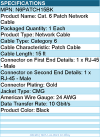StarTech N6PATCH15BK 15ft CAT6 Ethernet Cable - Black Snagless Gigabit