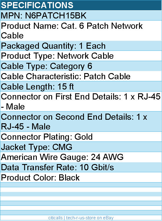 StarTech N6PATCH15BK 15ft CAT6 Ethernet Cable - Black Snagless Gigabit