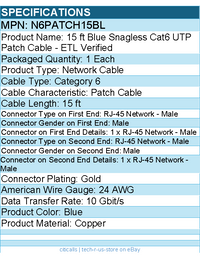 StarTech N6PATCH15BL 15ft CAT6 Ethernet Cable - Blue Snagless Gigabit