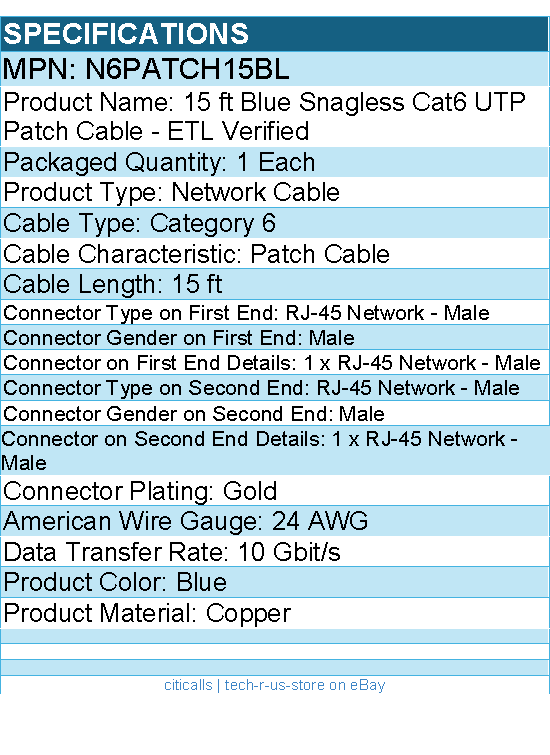 StarTech N6PATCH15BL 15ft CAT6 Ethernet Cable - Blue Snagless Gigabit