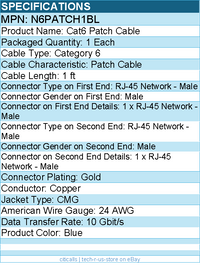 StarTech N6PATCH1BL 1ft CAT6 Ethernet Cable - Blue Snagless Gigabit