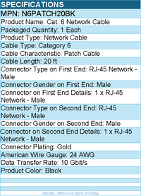 StarTech N6PATCH20BK 20ft CAT6 Ethernet Cable - Black Snagless Gigabit