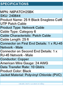 StarTech N6PATCH25BK Cat6 Patch Cable with Snagless RJ45 Connectors 25ft Black