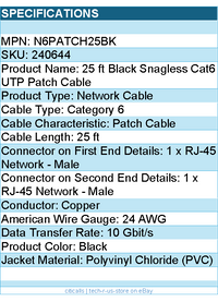 StarTech N6PATCH25BK Cat6 Patch Cable with Snagless RJ45 Connectors 25ft Black