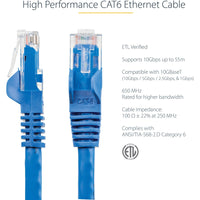 StarTech N6PATCH2BL 2ft CAT6 Ethernet Cable - Blue Snagless Gigabit