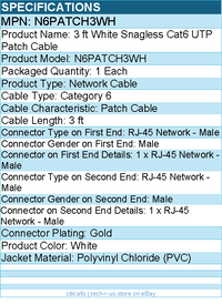 StarTech N6PATCH3WH 3ft CAT6 Ethernet Cable - White Snagless Gigabit