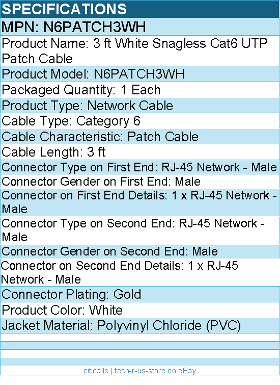 StarTech N6PATCH3WH 3ft CAT6 Ethernet Cable - White Snagless Gigabit