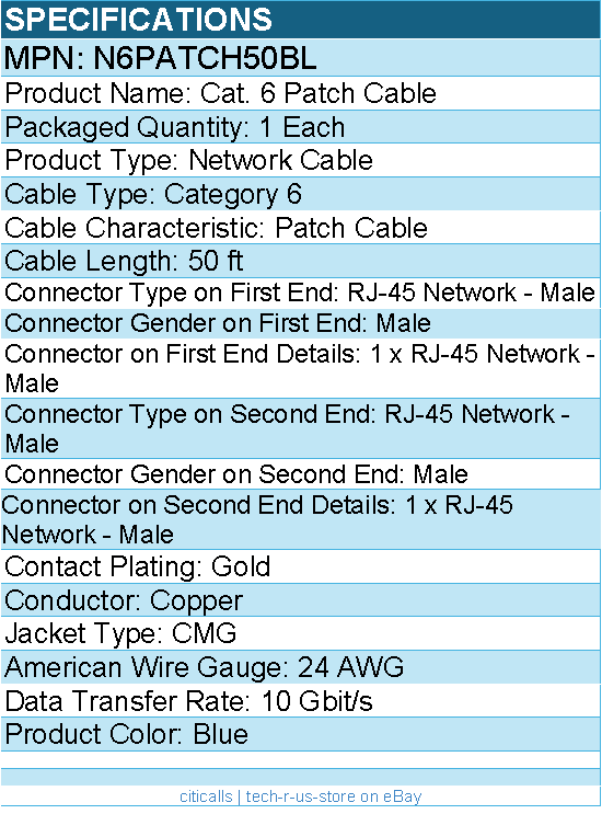 StarTech N6PATCH50BL 50ft CAT6 Ethernet Cable - Blue Snagless Gigabit