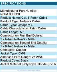 StarTech N6PATCH5BK 5ft GbE Snagless RJ45 UTP Cat6 Patch Cable BK RTL