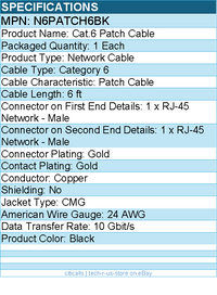 StarTech N6PATCH6BK 6ft CAT6 Ethernet Cable - Black Snagless Gigabit