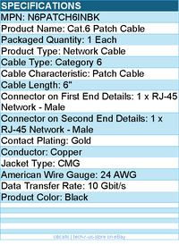 StarTech N6PATCH6INBK 6in CAT6 Ethernet Cable - Black Snagless Gigabit