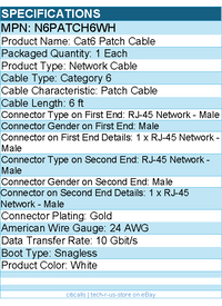 StarTech N6PATCH6WH 6ft CAT6 Ethernet Cable - White Snagless Gigabit