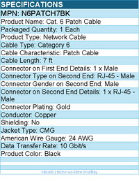 StarTech N6PATCH7BK 7ft CAT6 Ethernet Cable - Black Snagless Gigabit