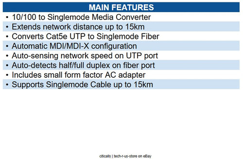 Eaton N784-001-SC-15 10/100 SC Singlemode Fiber to Ethernet Media Converter 15km