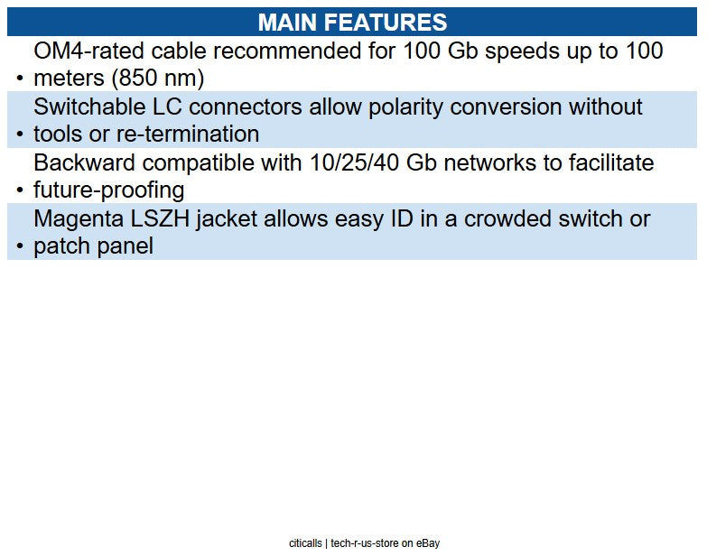 Eaton N845X-03M-8L-MG 40/100G Multimode 50/125 OM4 Fiber Optic Cable 3m (9.8 ft)