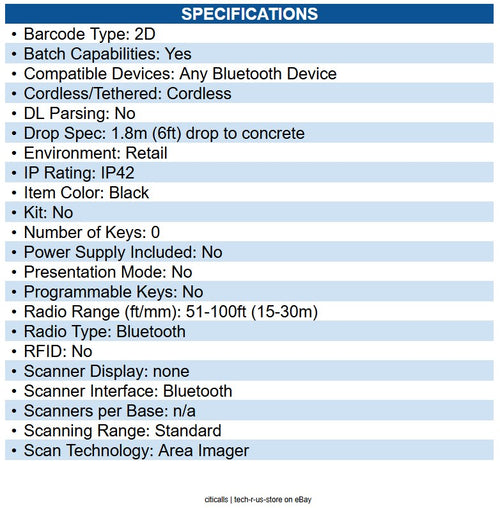 Sewoo NBS-FR85 Ring Scanner USB-C + Bluetooth Class 4.2, 500mAh DC5V