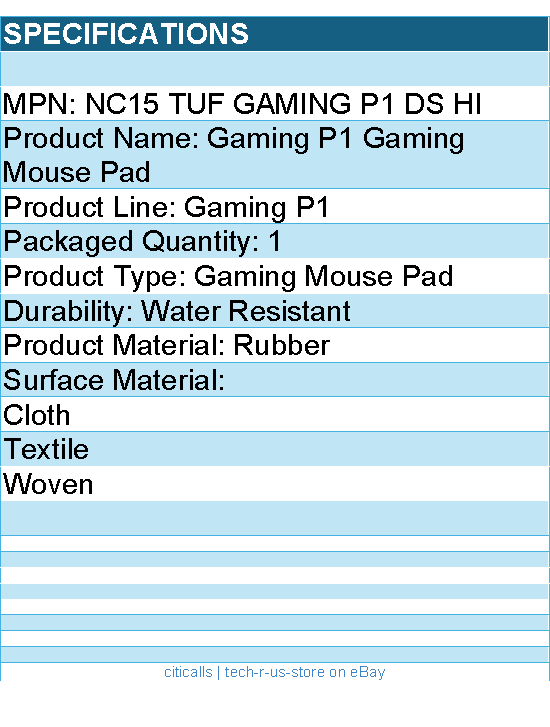 ASUS NC15 TUF GAMING P1 DS HI TUF Gaming P1 Mouse Pad - Rubber - Water Resistant
