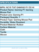 ASUS NC15 TUF GAMING P1 DS HI TUF Gaming P1 Mouse Pad - Rubber - Water Resistant