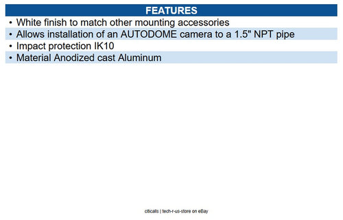 IQSIGHT NDA-7100-PIPE Pipe Mount Fiber for AUTODOME 7100i, White