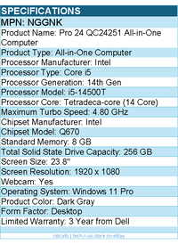 Dell NGGNK Pro 24 QC24251 All-in-One Computer - Intel Core i5 14th Gen