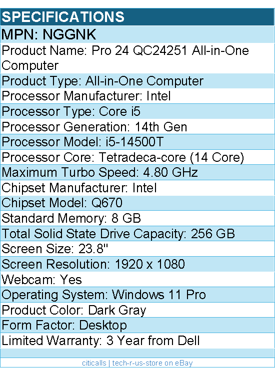 Dell NGGNK Pro 24 QC24251 All-in-One Computer - Intel Core i5 14th Gen
