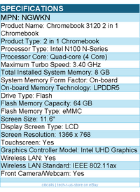 Dell NGWKN Chromebook 3000 3120 11.6" Touchscreen Convertible 2 in 1