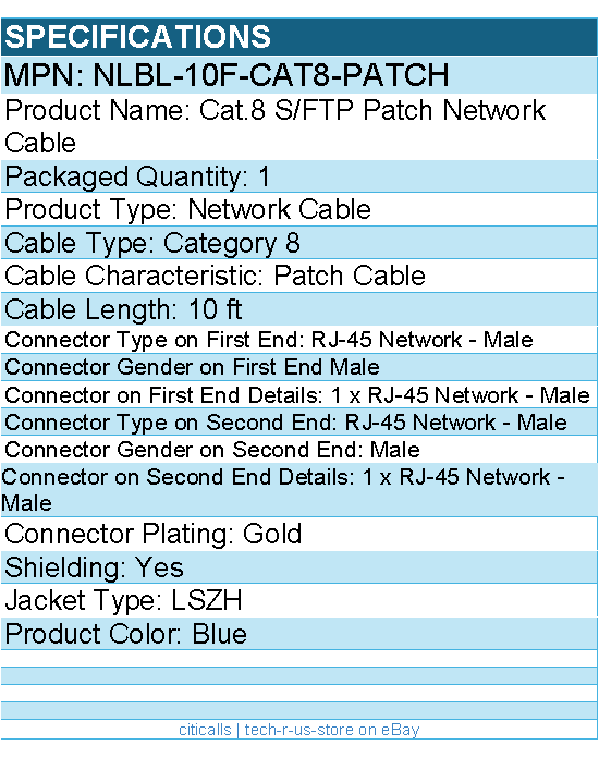 StarTech NLBL-10F-CAT8-PATCH 10ft Blue CAT8 Ethernet Cable, Snagless RJ45