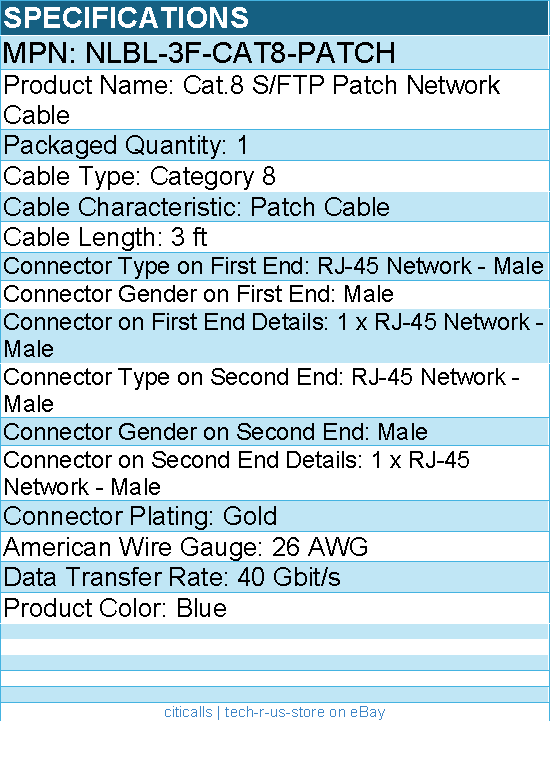 StarTech NLBL-3F-CAT8-PATCH 3ft Blue CAT8 Ethernet Cable, Snagless RJ45