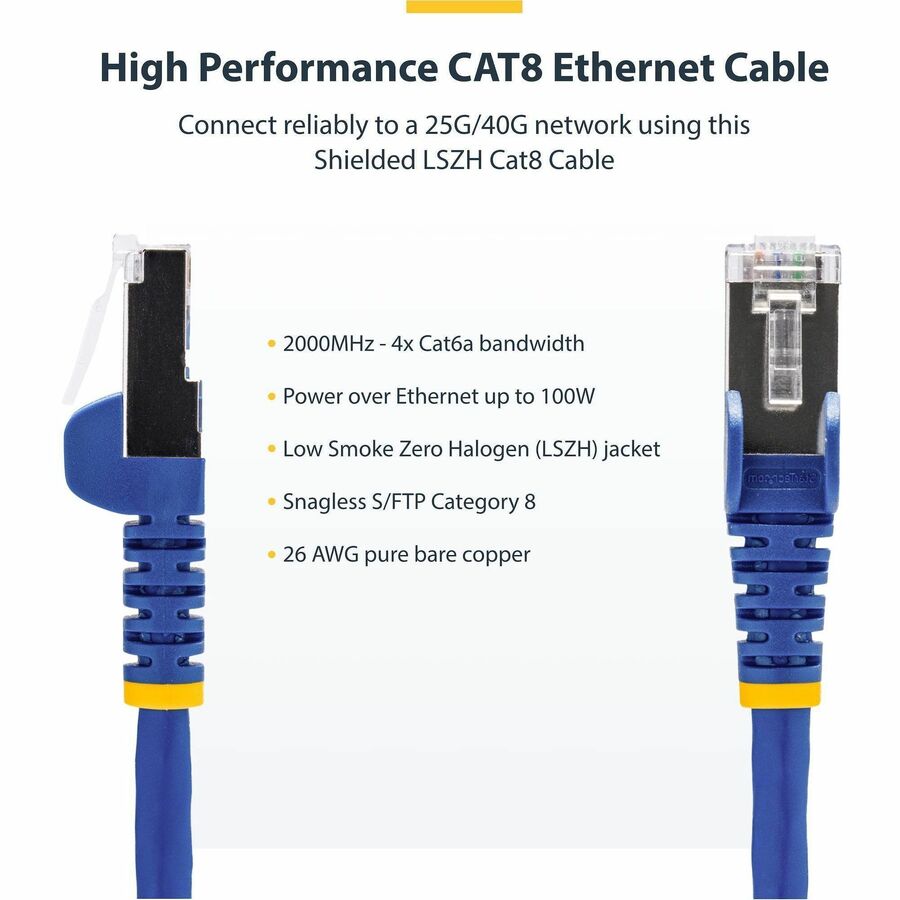 StarTech NLBL-3F-CAT8-PATCH 3ft Blue CAT8 Ethernet Cable, Snagless RJ45