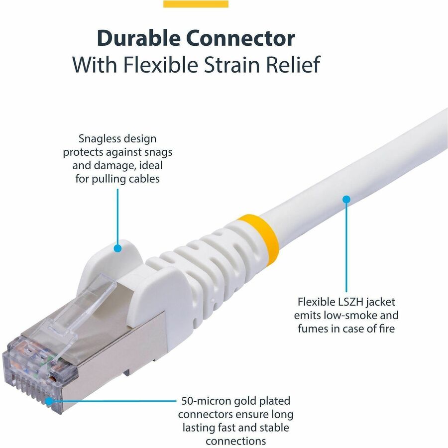 StarTech NLWH25FCAT8PATCH 25ft White CAT8 Ethernet Cable, Snagless RJ45